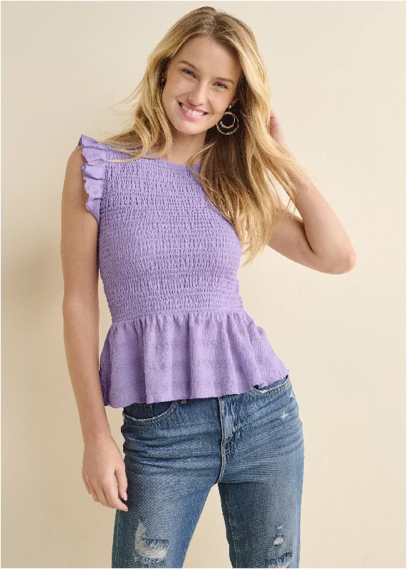 Smocked Peplum Top - Purple Trendy Women's Wear Collection