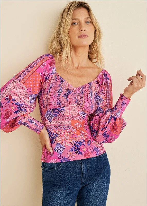 Smocked Printed Top - Bandana Floral Wardrobe Refresh